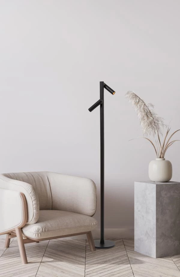 Lucide ANTRIM - Rechargeable Floor reading lamp - Battery pack/batteries - LED Dim. - 1x2,2W 2700K - IP54 - With wireless charging pad - Black - ambiance 1